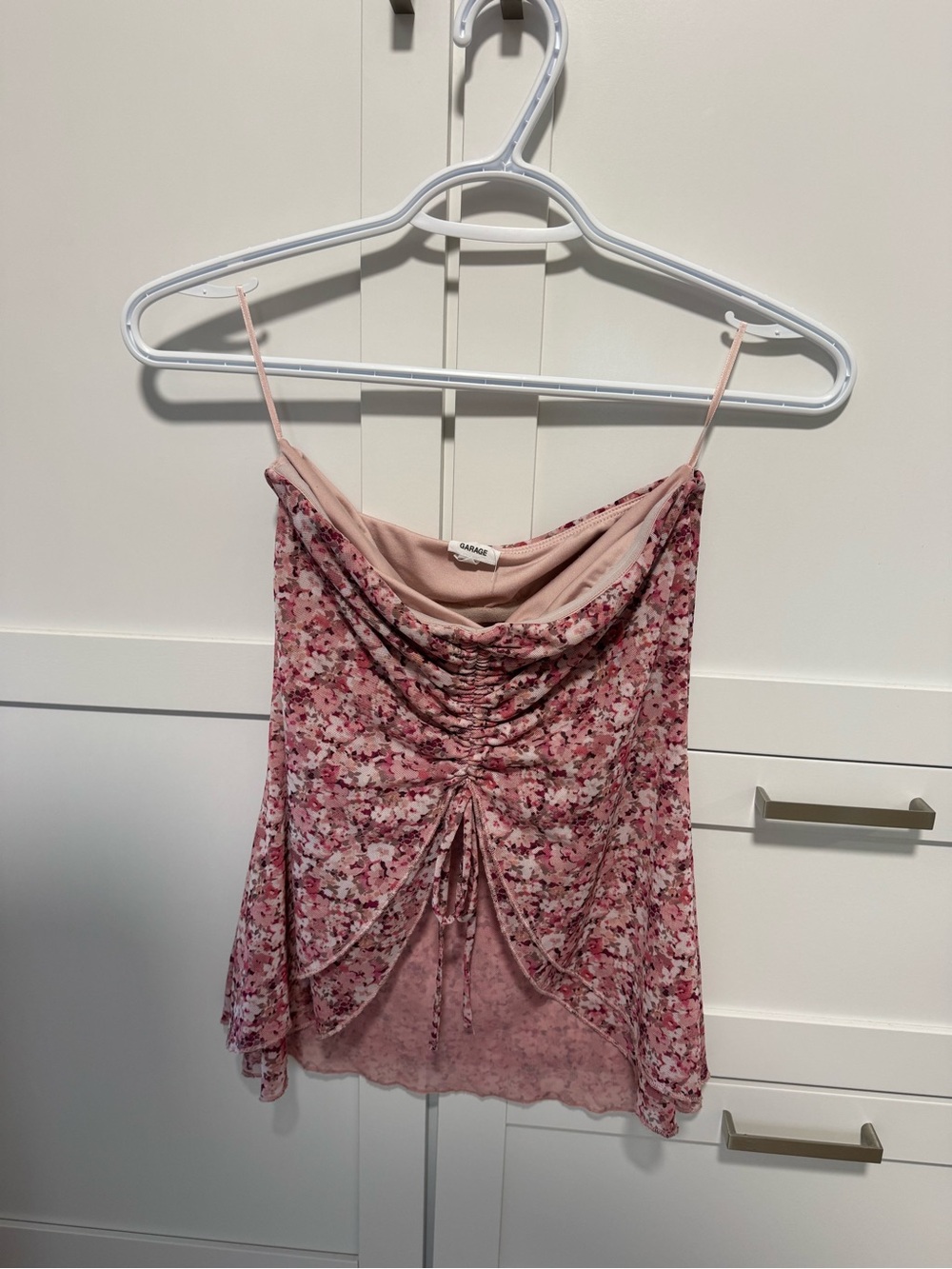 Garage Pink Floral Ruched Cowl Neck Camisole